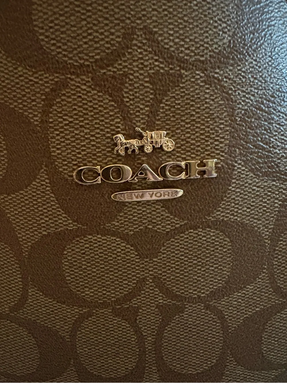 Coach Reversible City Tote in Signature Canvas Khaki Saddle Brown with pouch